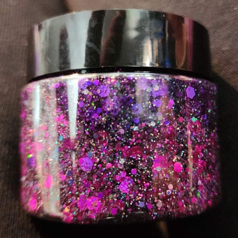 Nevis Glistening Gels 2oz Midnight Pop princess layered pink and purple gel